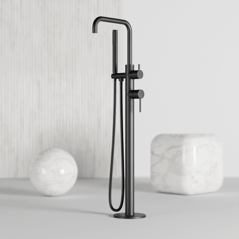 Opera Floor Mount Tub Filler Trim Kit with Low Spout and Hand Shower - Matte Black image 2