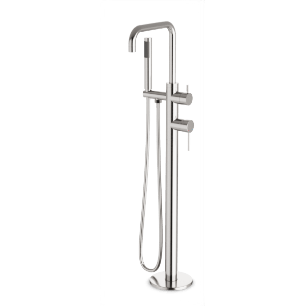 Opera Floor Mount Tub Filler Trim Kit with Low Spout and Hand Shower - Brushed Nickel image 1