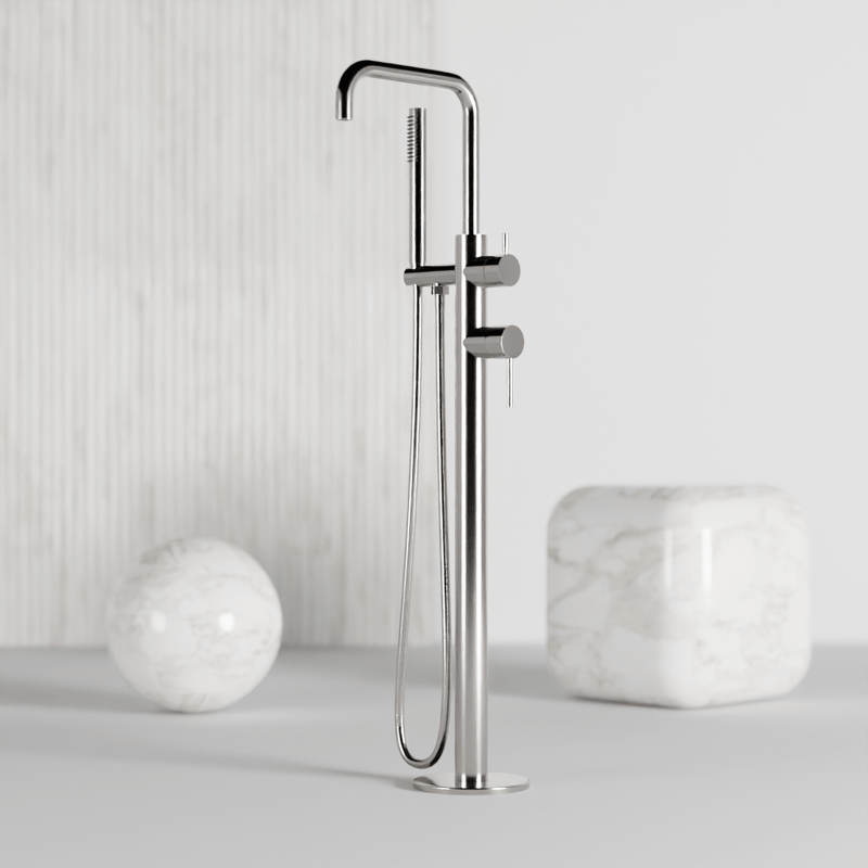 Opera Floor Mount Tub Filler Trim Kit with Low Spout and Hand Shower - Brushed Nickel image 2