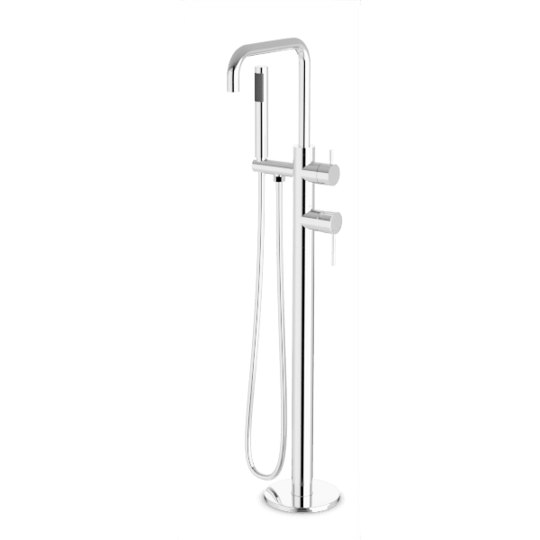 Opera Floor Mount Tub Filler Trim Kit with Low Spout and Hand Shower - Chrome image 1