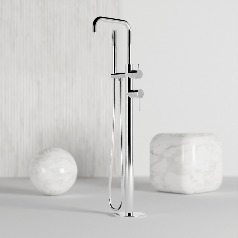 Opera Floor Mount Tub Filler Trim Kit with Low Spout and Hand Shower - Chrome image 2