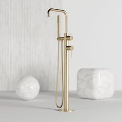 Opera Floor Mount Tub Filler Trim Kit with Low Spout and Hand Shower - Satin Brass thumbnail 2
