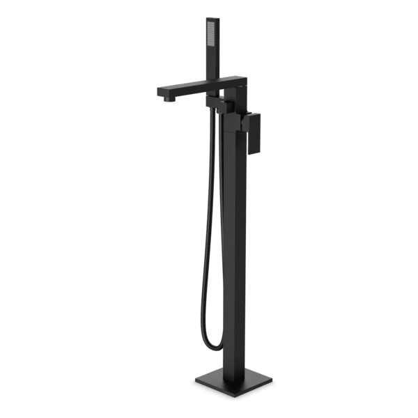 Edge Floor Mount Tub Filler Trim Kit with Hand Shower - Matte Black image 1