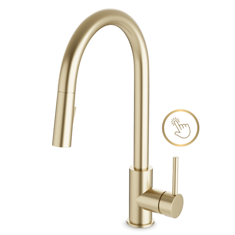 Modern Touch Activated Kitchen Faucet with Pulldown Spray - Satin Brass image 1