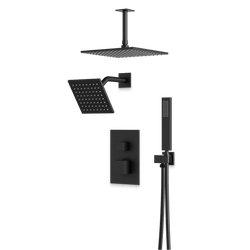 Edge Thermostatic Shower Trim Kit with Wall Mount Shower Head, Ceiling Mount Shower Head, Hand Shower - Matte Black / Wide thumbnail 1