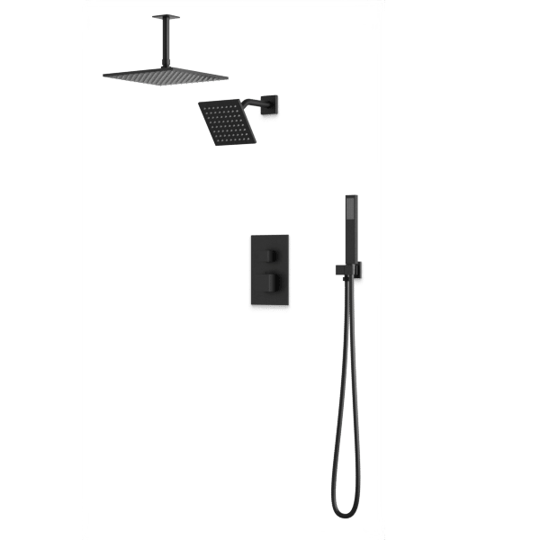 PS107 - Square Thermostatic Shower Trim Kit with Wall Mount Shower Head, Ceiling Mount Shower Head, Hand Held Shower Artos US Matte Black 