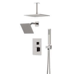 Edge Thermostatic Shower Trim Kit with Wall Mount Shower Head, Ceiling Mount Shower Head, Hand Shower - Brushed Nickel / Wide thumbnail 1