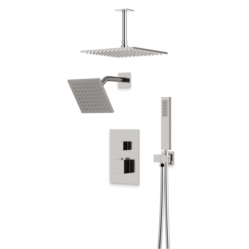 Edge Thermostatic Shower Trim Kit with Wall Mount Shower Head, Ceiling Mount Shower Head, Hand Shower - Brushed Nickel / Wide image 1