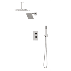 PS107 - Square Thermostatic Shower Trim Kit with Wall Mount Shower Head, Ceiling Mount Shower Head, Hand Held Shower Artos US Brushed Nickel 
