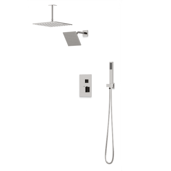 PS107 - Square Thermostatic Shower Trim Kit with Wall Mount Shower Head, Ceiling Mount Shower Head, Hand Held Shower Artos US Brushed Nickel 