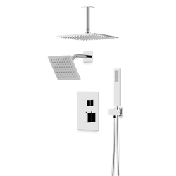 Edge Thermostatic Shower Trim Kit with Wall Mount Shower Head, Ceiling Mount Shower Head, Hand Shower - Chrome / Wide thumbnail 1