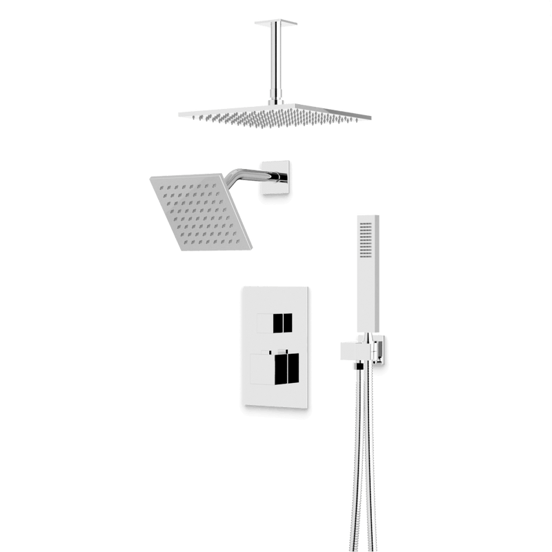 Edge Thermostatic Shower Trim Kit with Wall Mount Shower Head, Ceiling Mount Shower Head, Hand Shower - Chrome / Wide image 1