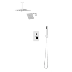 PS107 - Square Thermostatic Shower Trim Kit with Wall Mount Shower Head, Ceiling Mount Shower Head, Hand Held Shower Artos US Chrome 