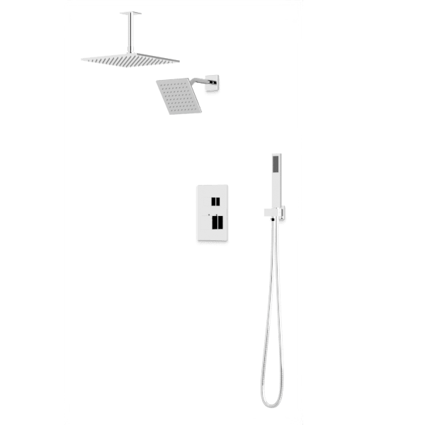 PS107 - Square Thermostatic Shower Trim Kit with Wall Mount Shower Head, Ceiling Mount Shower Head, Hand Held Shower Artos US Chrome 