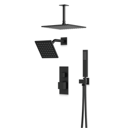 Edge Thermostatic Shower Trim Kit with Wall Mount Shower Head, Ceiling Mount Shower Head, Hand Shower - Matte Black / Linear thumbnail 1