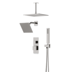 Edge Thermostatic Shower Trim Kit with Wall Mount Shower Head, Ceiling Mount Shower Head, Hand Shower - Brushed Nickel / Linear thumbnail 1