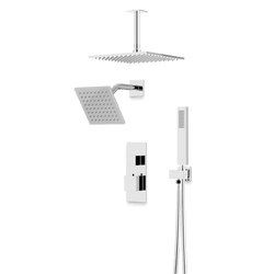 Edge Thermostatic Shower Trim Kit with Wall Mount Shower Head, Ceiling Mount Shower Head, Hand Shower - Chrome / Linear thumbnail 1
