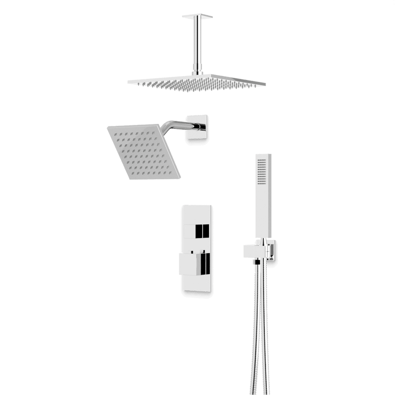 Edge Thermostatic Shower Trim Kit with Wall Mount Shower Head, Ceiling Mount Shower Head, Hand Shower - Chrome / Linear image 1