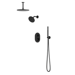 Round Thermostatic Shower Trim Kit with Wall Mount Shower Head, Ceiling Mount Shower Head, Hand Held Shower Artos US Matte Black 