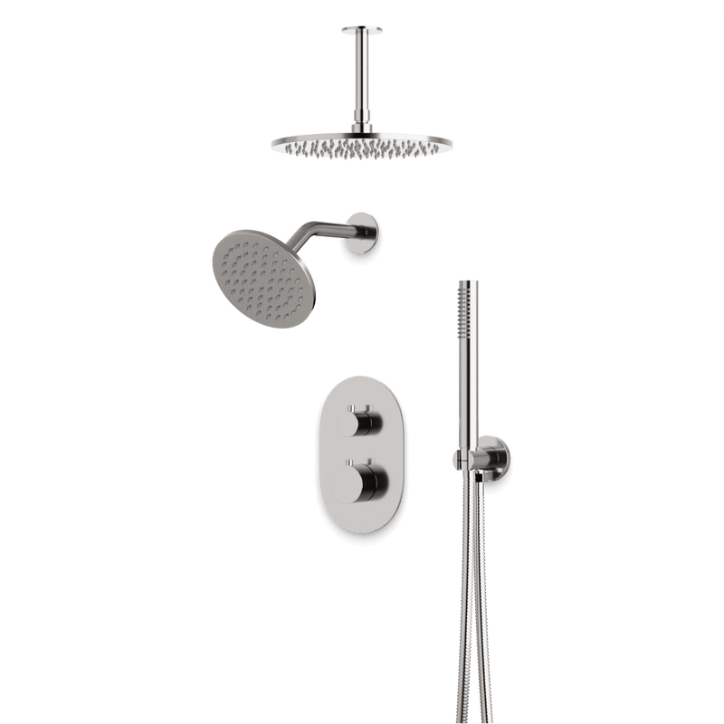 Opera Thermostatic Shower Trim Kit with Wall & Ceiling Mount Shower Head, Hand Shower - Brushed Nickel / Wide image 1