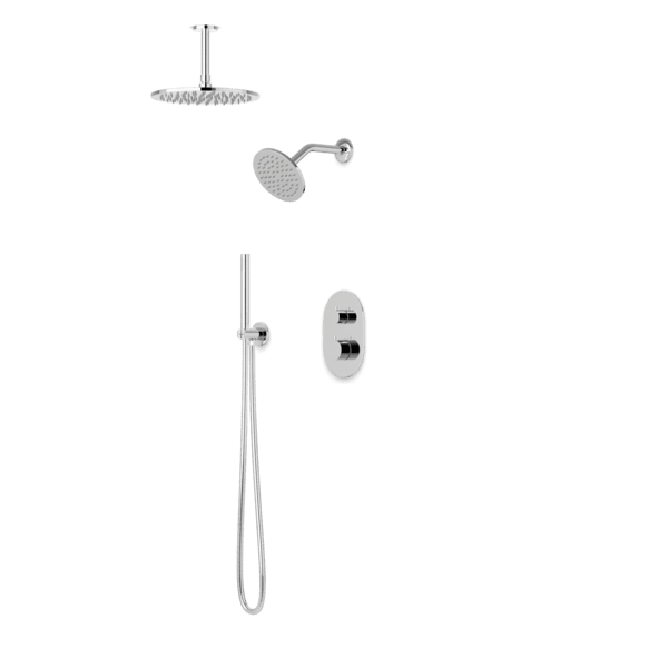 PS108 - Opera Round Thermostatic Shower Trim Kit with Wall Mount Shower Head, Ceiling Mount Shower Head, Hand Held Shower Artos US Chrome