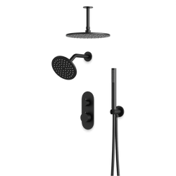 Opera Thermostatic Shower Trim Kit with Wall & Ceiling Mount Shower Head, Hand Shower - Matte Black / Linear thumbnail 1