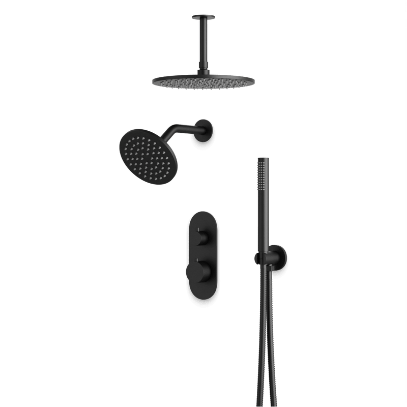 Opera Thermostatic Shower Trim Kit with Wall & Ceiling Mount Shower Head, Hand Shower - Matte Black / Linear image 1