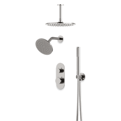 Opera Thermostatic Shower Trim Kit with Wall & Ceiling Mount Shower Head, Hand Shower - Brushed Nickel / Linear thumbnail 1
