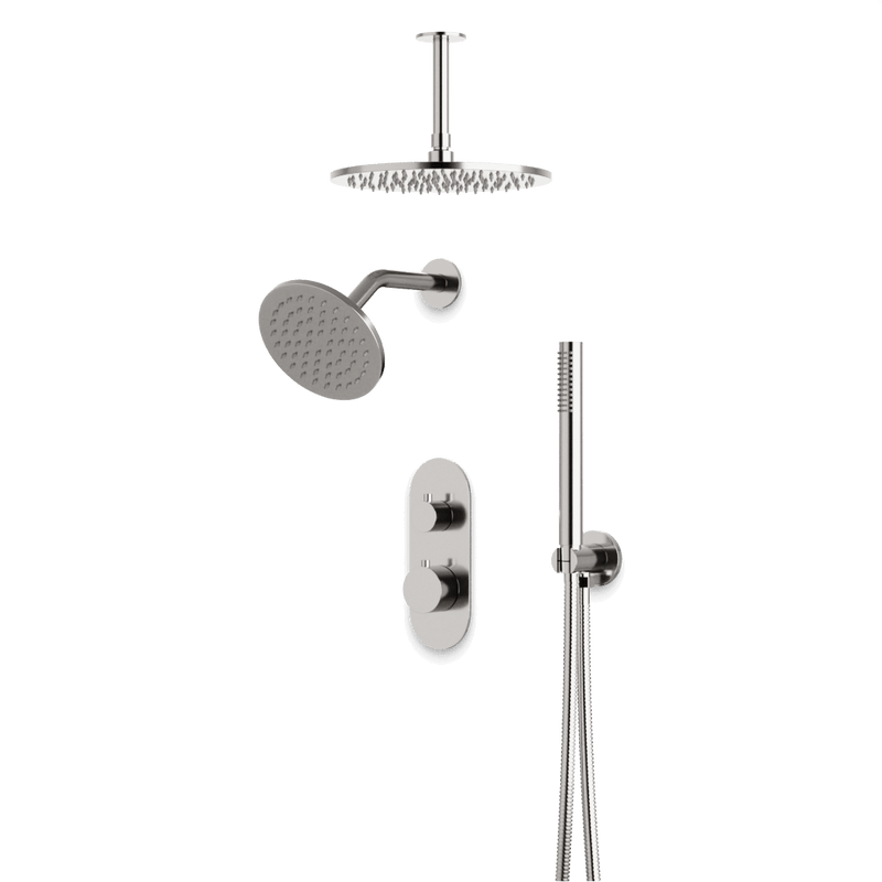 Opera Thermostatic Shower Trim Kit with Wall & Ceiling Mount Shower Head, Hand Shower - Brushed Nickel / Linear image 1