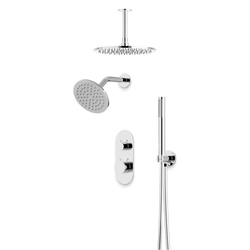 Opera Thermostatic Shower Trim Kit with Wall & Ceiling Mount Shower Head, Hand Shower - Chrome / Linear image 1