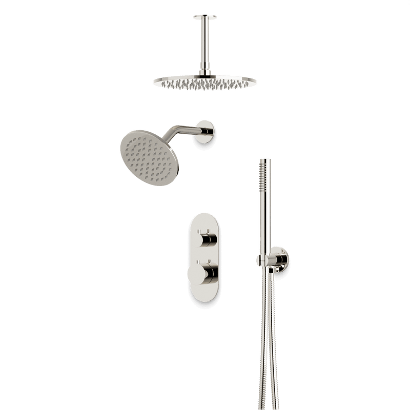 Opera Thermostatic Shower Trim Kit with Wall & Ceiling Mount Shower Head, Hand Shower - Polished Nickel / Linear image 1