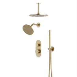 Opera Thermostatic Shower Trim Kit with Wall & Ceiling Mount Shower Head, Hand Shower - Satin Brass / Linear thumbnail 1