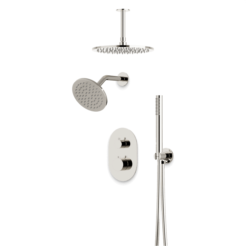 Opera Thermostatic Shower Trim Kit with Wall & Ceiling Mount Shower Head, Hand Shower - Polished Nickel / Wide image 1