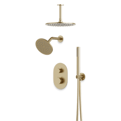 Opera Thermostatic Shower Trim Kit with Wall & Ceiling Mount Shower Head, Hand Shower - Satin Brass / Wide thumbnail 1