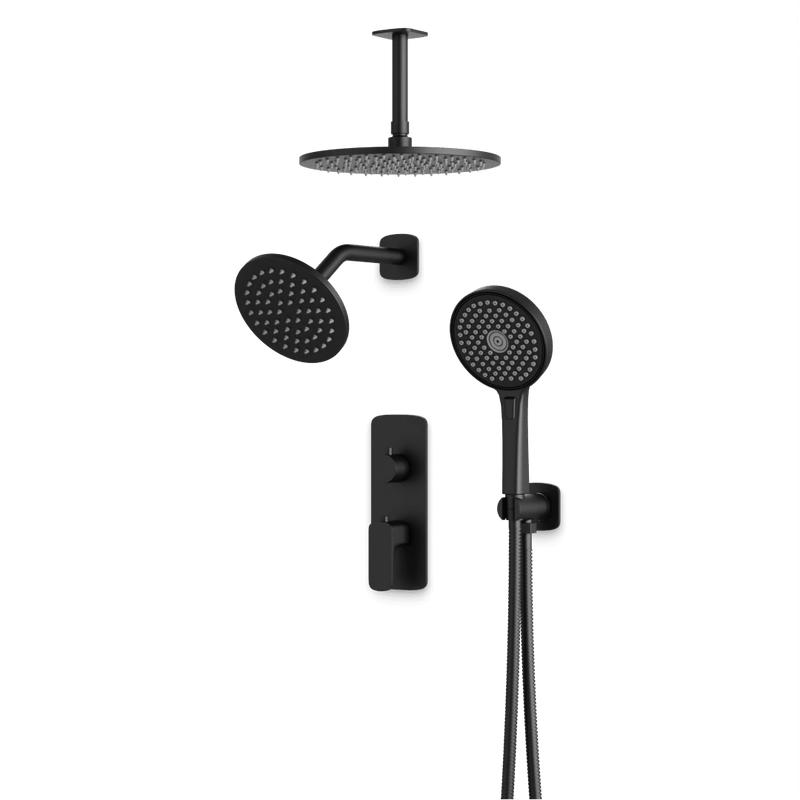 Harmony Thermostatic Shower Trim Kit with Wall & Ceiling Mount Shower Head, Hand Shower - Matte Black image 1