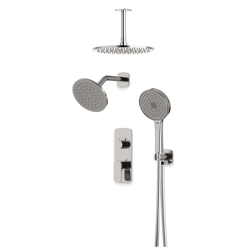 Harmony Thermostatic Shower Trim Kit with Wall & Ceiling Mount Shower Head, Hand Shower - Brushed Nickel image 1