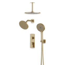 Harmony Thermostatic Shower Trim Kit with Wall & Ceiling Mount Shower Head, Hand Shower - Satin Brass thumbnail 1