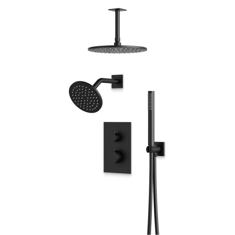 Otella Thermostatic Shower Trim Kit with Wall & Ceiling Mount Shower Head, Hand Shower - Matte Black / Wide image 1