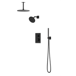 Square + Round Thermostatic Shower Trim Kit with Wall Mount Shower Head, Ceiling Mount Shower Head, Hand Held Shower Artos US Matte Black 