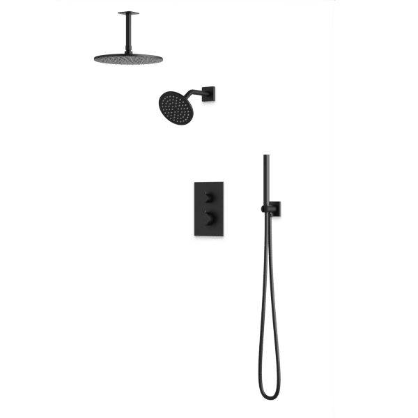 Square + Round Thermostatic Shower Trim Kit with Wall Mount Shower Head, Ceiling Mount Shower Head, Hand Held Shower Artos US Matte Black 