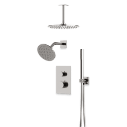 Otella Thermostatic Shower Trim Kit with Wall & Ceiling Mount Shower Head, Hand Shower - Brushed Nickel / Wide thumbnail 1