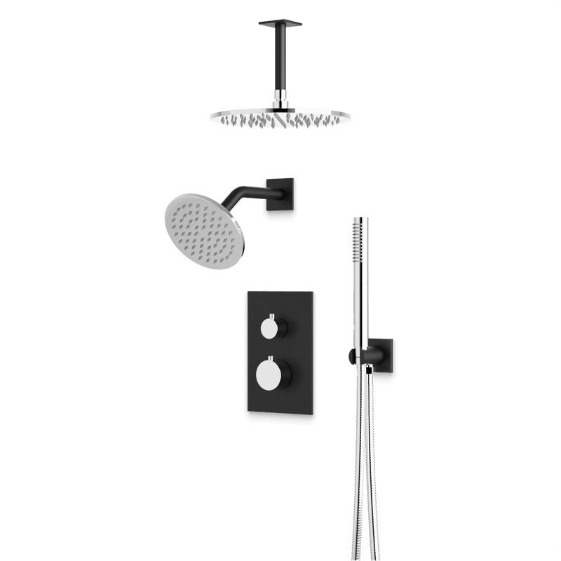 Otella Thermostatic Shower Trim Kit with Wall & Ceiling Mount Shower Head, Hand Shower - Chrome/Matte Black / Wide image 1