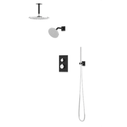 Square + Round Thermostatic Shower Trim Kit with Wall Mount Shower Head, Ceiling Mount Shower Head, Hand Held Shower Artos US Chrome/Matte Black 