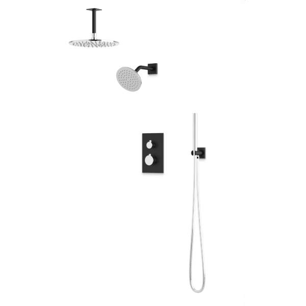 Square + Round Thermostatic Shower Trim Kit with Wall Mount Shower Head, Ceiling Mount Shower Head, Hand Held Shower Artos US Chrome/Matte Black 