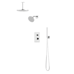 Square + Round Thermostatic Shower Trim Kit with Wall Mount Shower Head, Ceiling Mount Shower Head, Hand Held Shower Artos US Chrome 