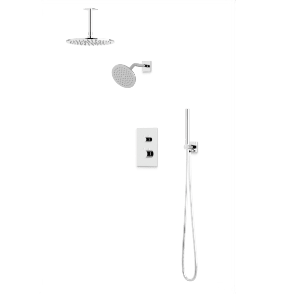 Square + Round Thermostatic Shower Trim Kit with Wall Mount Shower Head, Ceiling Mount Shower Head, Hand Held Shower Artos US Chrome 