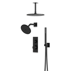 Otella Thermostatic Shower Trim Kit with Wall & Ceiling Mount Shower Head, Hand Shower - Matte Black / Linear thumbnail 1