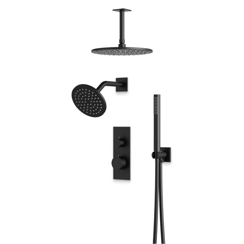 Otella Thermostatic Shower Trim Kit with Wall & Ceiling Mount Shower Head, Hand Shower - Matte Black / Linear image 1