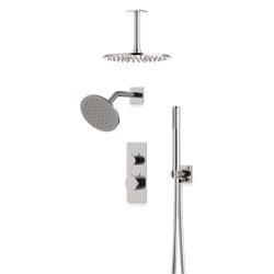 Otella Thermostatic Shower Trim Kit with Wall & Ceiling Mount Shower Head, Hand Shower - Brushed Nickel / Linear thumbnail 1