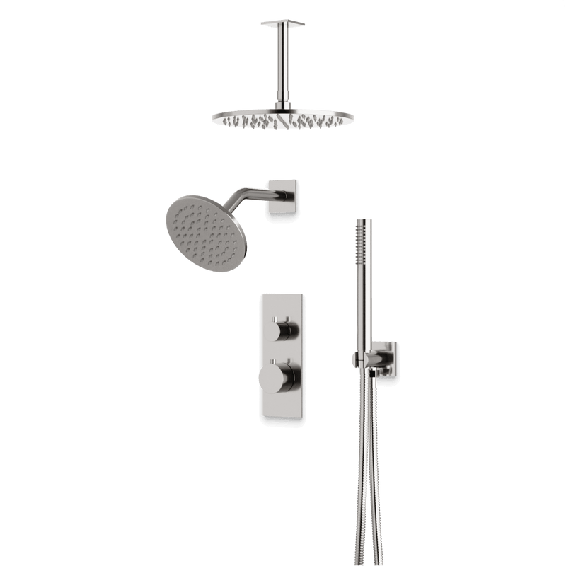 Otella Thermostatic Shower Trim Kit with Wall & Ceiling Mount Shower Head, Hand Shower - Brushed Nickel / Linear image 1
